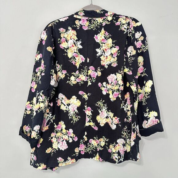 Candies Blazer Jrs Large Black Floral Open Front Unstructured Feminine Hipster - Picture 6 of 11